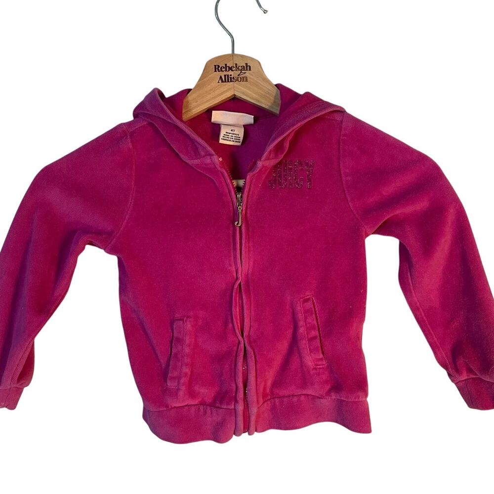 Juicy Couture Girls Size 4T Pink Velour Cheetah Print Zip Up Hoodie Y2K EUC